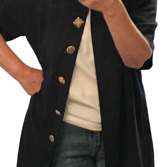 Two Twenty Vintage Rayon Blend Tunic: Dark Blue Blazer, Unique Buttons, Size 18 - Picture 3 of 9